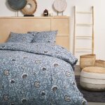 Parure de lit double en coton flanelle imprim� de fleurs - bleu - 240 x 260 cm