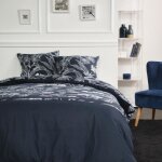 Parure de lit double en coton flanelle imprim� floral - bleu marine - 240 x 260 cm