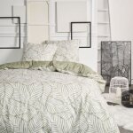 Parure de lit double en coton flanelle imprim� de grandes feuilles - vert - 240 x 260 cm