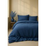 Parure de couette gaze de coton bleu 220x240 cm ? le clos des songes ? douce & respirante