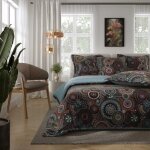 Parure de couette imprim� double face percale de coton peign� 80 fils / cm� pour lit 140 � 160