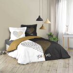 Parure de couette - miu - coeur or - 240x220 cm - réversible - 2 taies doreiller 63x63 cm Parure de couette - miu - coeur or - 240x220 cm - réversible - 2 taies doreiller 63x63 cm