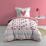 Parure de couette love - rose - 140 x 200 cm - housse de couette imprimée coeurs - 100% coton Parure de couette love - rose - 140 x 200 cm - housse de couette imprimée coeurs - 100% coton