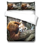 Parure de couette panda roux 140x200cm en microfibre avec fermeture clair et 2 taies doreiller