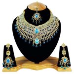 Parure dore bijoux collier indiens bollywood mariage bleu truquoise