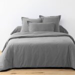 Parure de drap 180x290 cm 3 pièces avec drap housse 90x190 cm coton anthracite Parure de drap 180x290 cm 3 pièces avec drap housse 90x190 cm coton anthracite