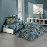 Parure de drap - betty blue - imprim� - 4 pi�ces - 100% coton - bleu canard