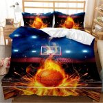 Parure drap basket - ball de feu de terrain de basket ensemble de housse de couette avec 2 taies doreiller ...