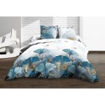 Parure drap plat + drap - housse 140x190 + 2 t - pur coton 57 fils - ginko bleu
