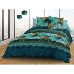 Parure drap plat + drap - housse 160x200 + 2 t - pur coton 57 fils - paraiso