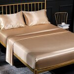 Parure de draps satin drap housse 180x200x35 cm grand bonnet avec drap plat et 2 x taie doreiller couleur ...