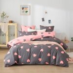 Parure enfants coeur gris et rose 140x200 cm