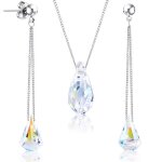 Parure femme 2splendid� boucles doreilles et collier baign�s dans lor blanc. magnifique �crin offert. ...
