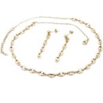 Parure - femme - acier or rose - boucles doreilles et collier - grains de caf� - �l�gante