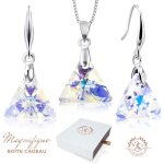 Parure femme avec cristaux autrichiens. boucles doreilles et collier baigns dans lor blanc. ecrin offert. ...