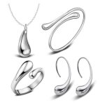 Parure goutte deau - lot de 4 bijoux : pendentif collier + boucle oreille + bague ajustable + bracelet ...