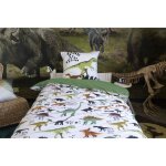 Parure housse de couette - dinosaure - 200 x 200 cm - 100% coton - imprim recto / verso - 2 taies doreiller ...