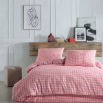 Parure housse de couette 3 pcs 240x220 cm 100% coton 57 fils imprim�. vichy rose