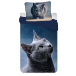 Parure housse de couette chat gris 140x200 cm