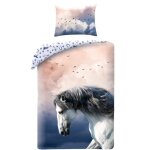 Parure housse de couette - cheval nuage - 140x200 cm - 100% coton - taie doreiller incluse - lavable
