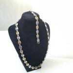 Parure - inox - grain de caf� - argent� et dor� - collier 55 cm - bracelet 20 cm