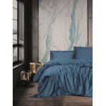 Parure de lit - 1 housse de couette 140 x 200cm + 1 taies doreiller 60 x 60 cm - satin - bleu