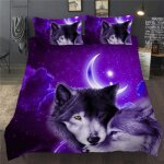 Parure de lit 135x200cm - ado enfant 3d motif housse de couette animal loup �toil� violet sets microfibre ...