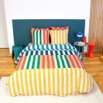 Parure de lit - c�t� d�co - housse de couette 220x240 ray� multicolore - 100% coton - 2 taies 63x63 - ...