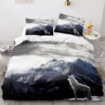 Parure de lit 220x240 cm adulte loup gris housse de couette doux respirant microfibre housse de couette ...