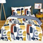 Parure de lit 220x240 cm imprime adulte - housse de couette + 2 taies doreiller motif imprim gomtrique ...