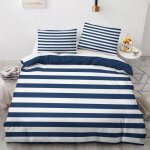 Parure de lit 240x260 nautique housse de couette motif rayures bleu marine et blancensemble de literie ...