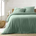 Parure de lit 260 x 240 cm double gaze coton uni 57 fils angelia sauge