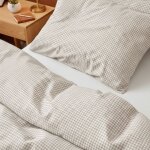 Parure de lit 260x240 coton � carreaux beige terre de nuit mini vichy