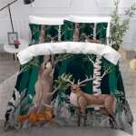 Parure de lit - renard cerf - 200x200 cm - microfibre - 3d - 2 taies doreiller