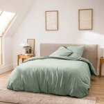 Parure de lit 3 pices 240 x 220 cm en fils teints lavs unis ? meline sauge (60 fils)