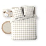 Parure de lit 3 pi�ces victorine 240 x 220 cm vichy naturel r�versible 100% coton 57 fils