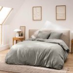 Parure de lit 3 pi�ces 260 x 240 cm en fils teints lav�s unis ? meline anthracite (60 fils)