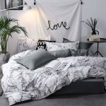 Parure de lit 3 pi�ces aspect marbre blanc motif marbre gris anthracite gris anthracite housse de couette ...