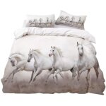 Parure de lit 3 pices en flanelle de coton renforc avec housse de couette motif chevaux noir - blanc ...