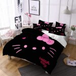 Parure de lit 3 pi�ces hello kitty en microfibre douce avec housse de couette et 2 taies doreiller - ...