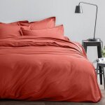 Parure de lit 3 pices - housse de couette 220x240 satin de coton sienne - rouge - naturelle