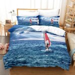 Parure de lit 3 pices surf au bord de la mer - impression 3d - bleu - 220x240cm