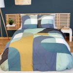Parure de lit - housse de couette - 220x240 cm - 100% coton - motif g�om�trique - bleu jaune