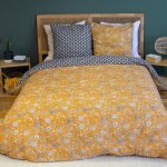Parure de lit - housse de couette - 220x240 cm - 100% coton - imprimé floral jaune bleu - réversible Parure de lit - housse de couette - 220x240 cm - 100% coton - imprimé floral jaune bleu - réversible