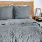 Parure de lit adulte 100% coton - housse de couette 220x240 cm + 2 taies doreiller 63x63 cm uni sensation ...