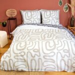 Parure de lit - housse de couette - 220x240 cm - 100% coton - gomtrique rversible - beige noir