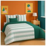 Parure de lit - c�t� d�co - ray� vert et blanc - coton 100% - 220x240 cm - 2 taies 63x63