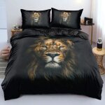 Parure de lit adulte - lion jaune - housse de couette avec fermeture �clair - doux - 140x200 cm