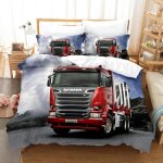 Parure de lit - camion rouge - 140x200cm - multicolore - housse de couette - 3 pi�ces