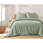 Parure de lit compl�te 240 x 220 cm gaze de coton ? 2 taies 63x63 cm + drap housse 140x190 cm sauge
